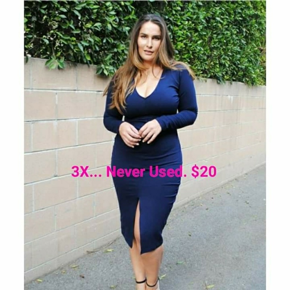Blue Long Sleeve Midi Dress
